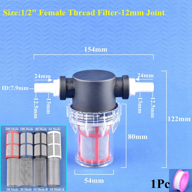 1/2" To 8~16mm Hose Filter Garden Agricultural Irrigation Domestic Water Bathroom Kitchen Impurity Strainer 10Mesh To 200 Mesh