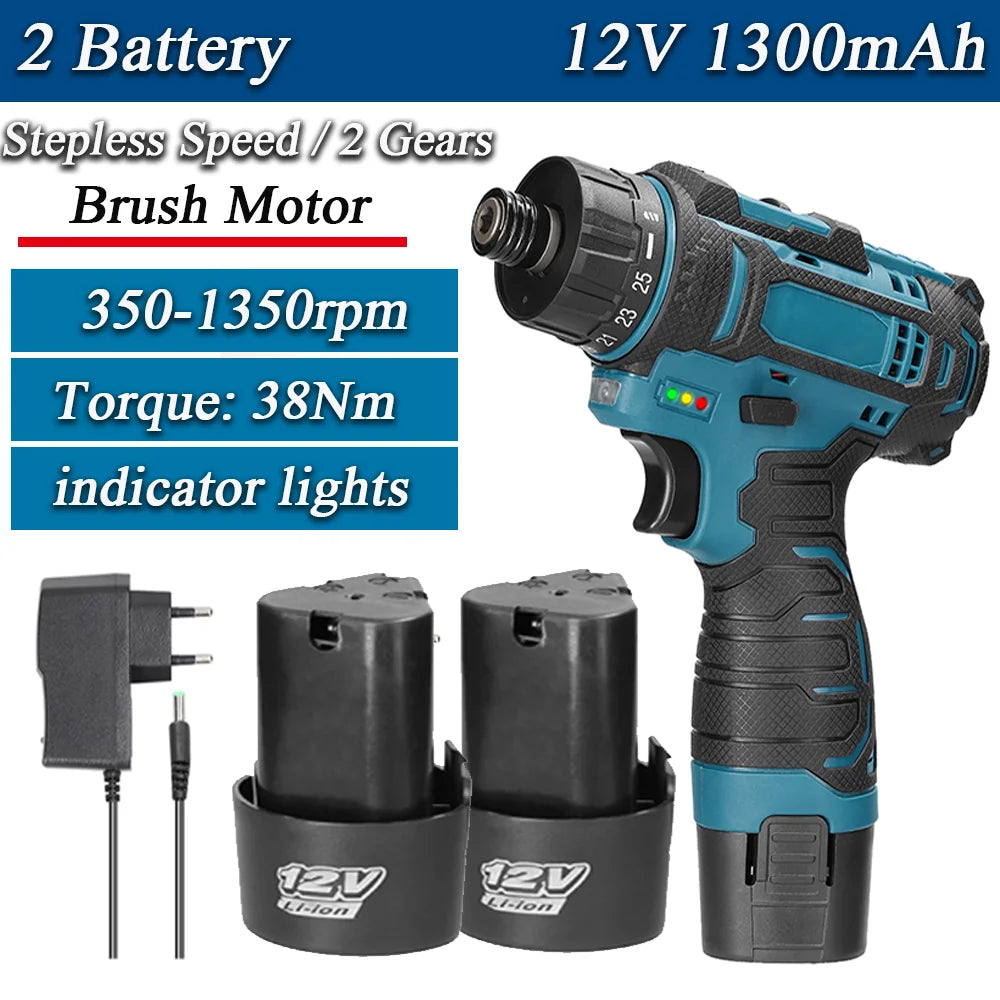 21V 2in1 Lithium Drill Electric Screwdriver Power Tool 55Nm Torque Brushless Motor Practical Screw Driver for Home Appliances