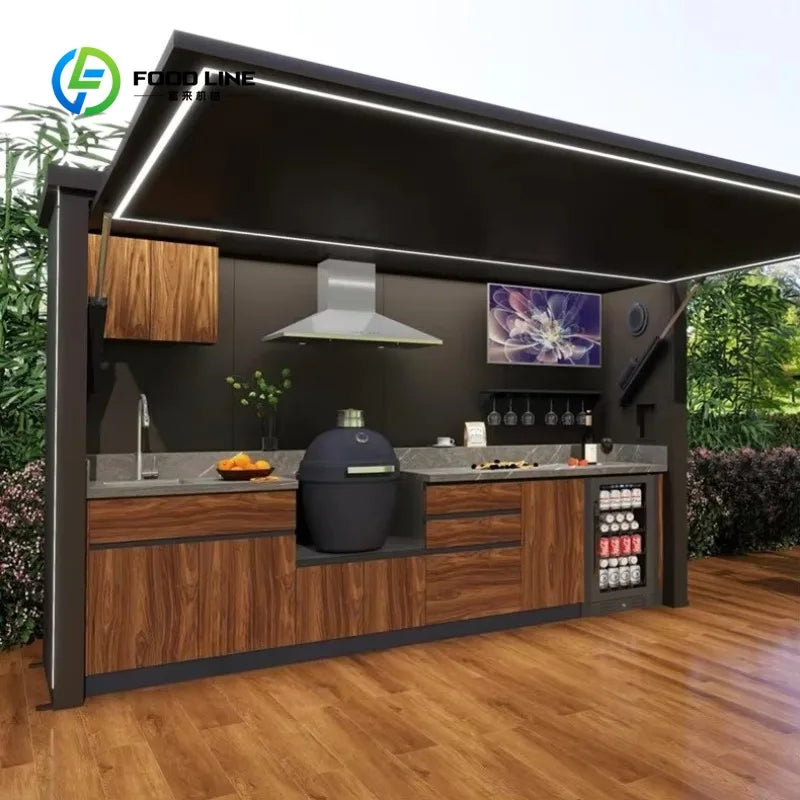 Customized Commercial Outdoor Kitchen Cabinets with Complete BBQ Setup for Backyard Patio Garden Durable & Weather-Resistant