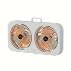 Dual head USB fan with 360 ° rotatable blades, wall mounted and free standing design, rechargeable, suitable for offices, bedroo