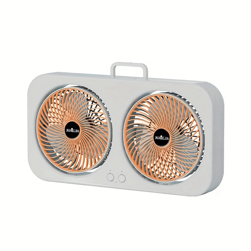 Dual head USB fan with 360 ° rotatable blades, wall mounted and free standing design, rechargeable, suitable for offices, bedroo