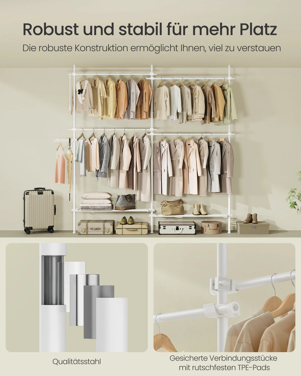 SONGMICS dresses stand, blankets high, 3-tier, height and width adjustable with gripper arm