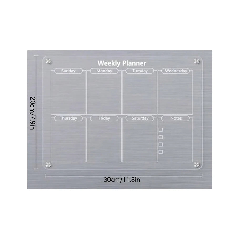 Magnetic Acrylic Calendar for Fridge Refrigerator Monthly Dry Erase Board Markers & Magnetic Pen Holder, Organic Glass Clea
