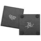 8pcs Engraving Blank Square Slate Stone Coasters 4in Black Drinks Coasters with Bottom and Holder Wedding Anniversary Party Gift