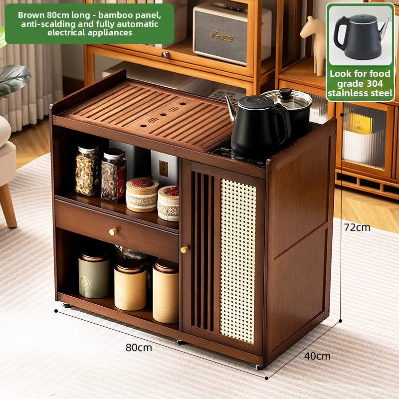 Mobile tea table Small tea table Kettle integrated tea cabinet Solid wood coffee table Tea cart Brewing tea table