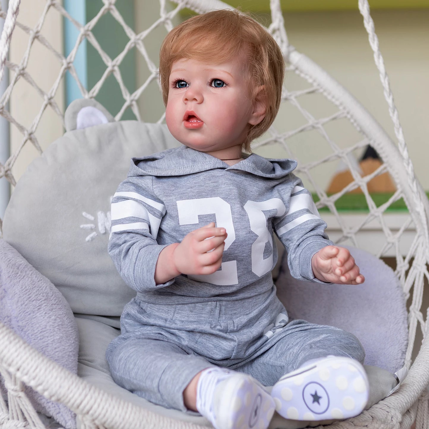 NPK 75CM Huge Size Reborn Toddler Baby Boy Liam Real Picture Hand Paint Doll with 3D Skin Visible Veins Lifelike 12 Month Doll