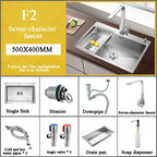 Stainless Steel Kitchen Sink Farm House Above Counter Undermounter Single Bowel Wash Basin with Faucet Drain Kitchen Accessories