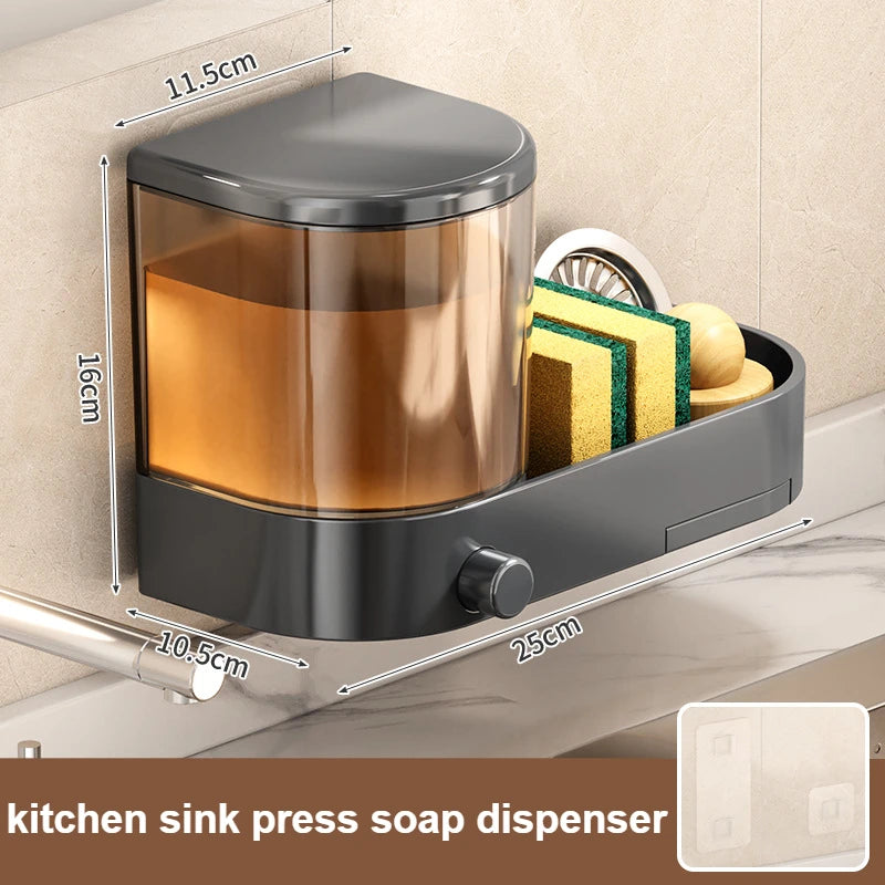 Kitchen Dish Soap Press Drain Storage Rack Punch-free Wall-mounted Kitchen Sink Press Soap Dispenser Kitchen Accessories