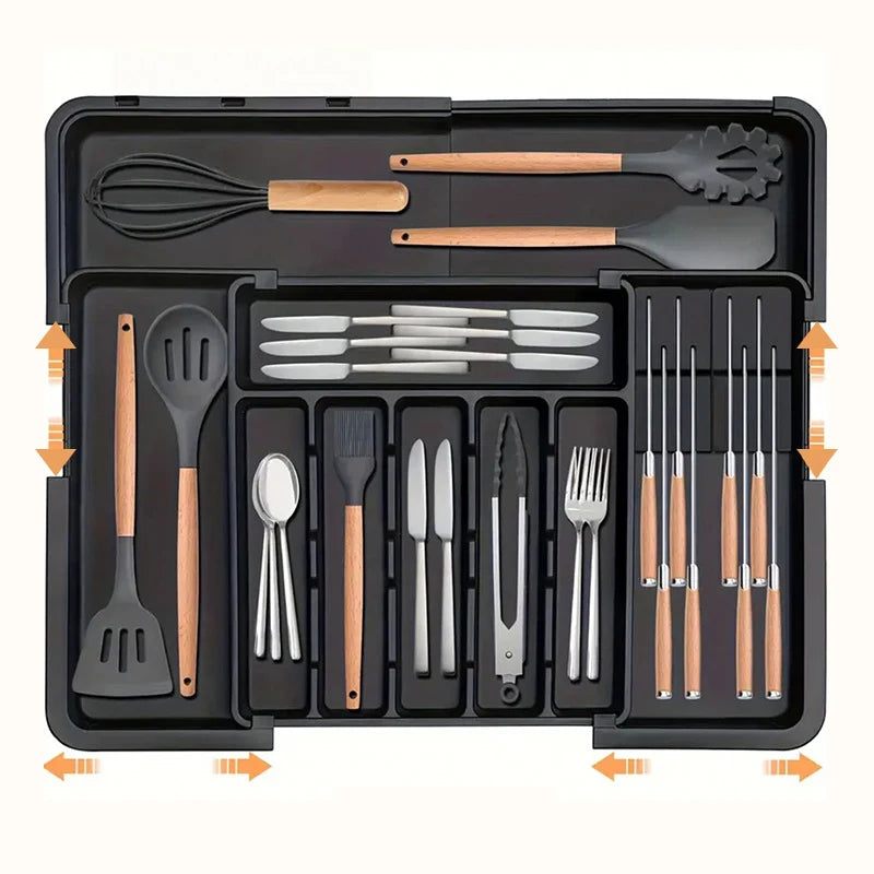 Expansive Kitchen Drawer for Utensils Large Cutlery Organizer, BPA Free Adjustable Flatware Storage