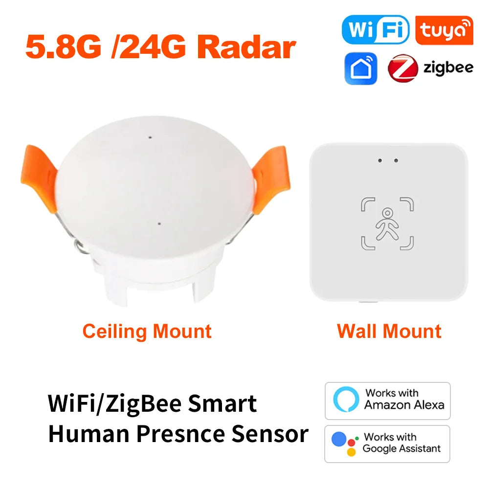 Tuya 24G ZigBee /Wifi MmWave Human Presence Sensor Smart Human Body PIR Sensor Radar Detector With Luminance/Distance Detection