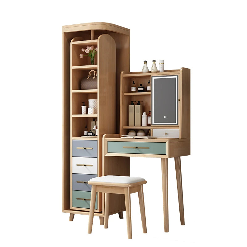 Solid wood dresser, full-length mirror integrated bedroom, simple modern full-body mirror, dresser, storage cabinet, makeup tabl