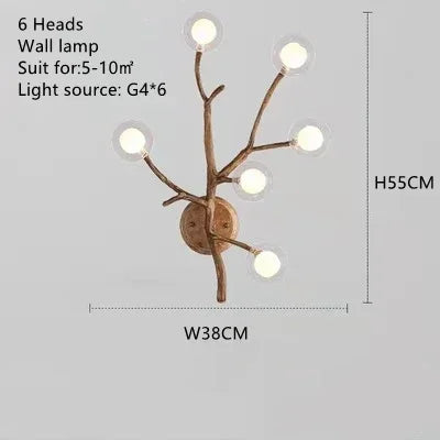 Resin Tree Branch Glass Bubble LED Pendant Chandelier for Retro Home Decor