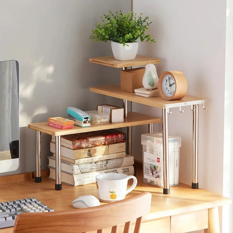 Bamboo Countertop Kitchen Corner Shelf Organizer Rack for Spices Seasoning Pots Desktop Flower Pot Display Stand
