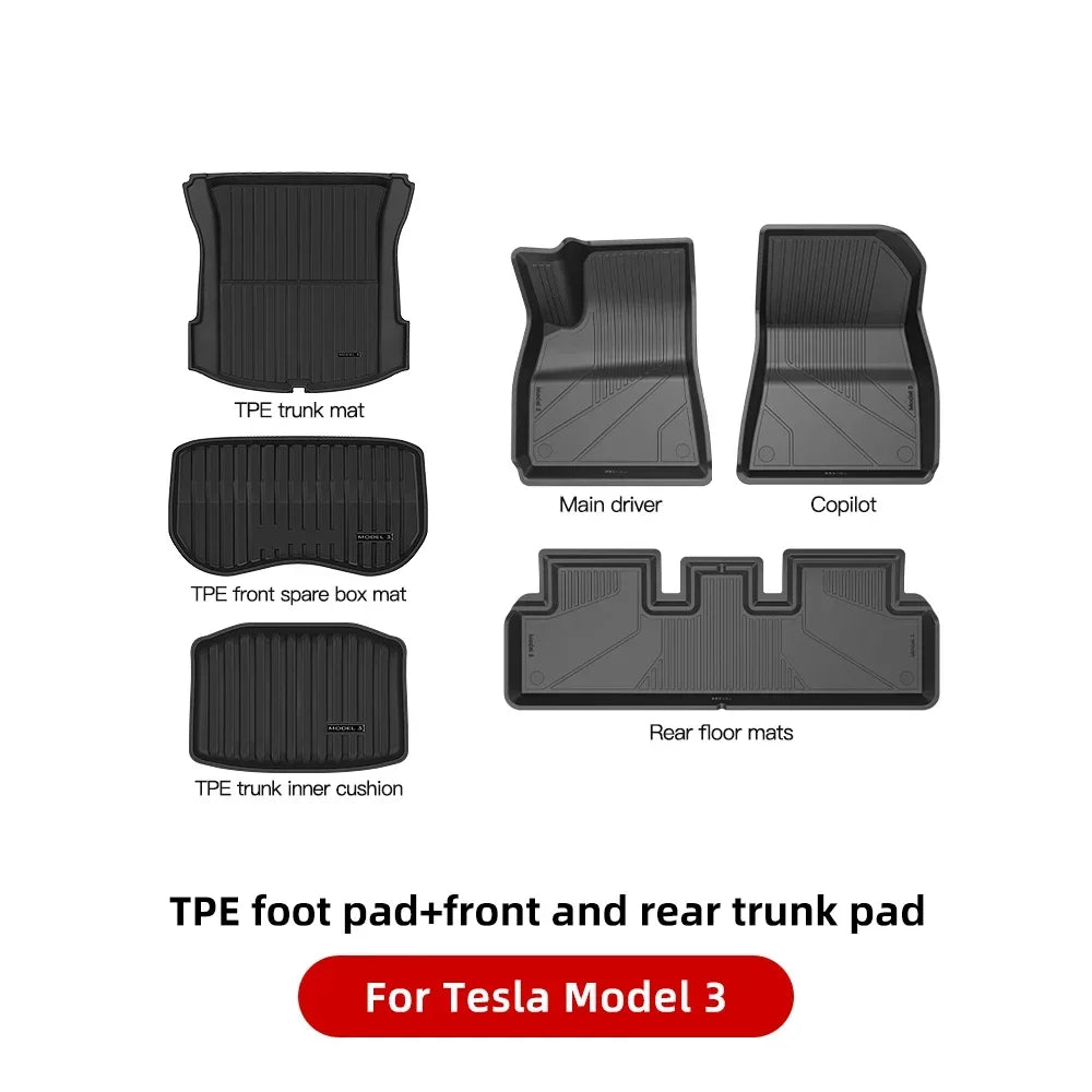 YZ For Tesla Floor Mats Model 3 Y 2021-2024 Car Four Seasons Waterproof Non-slip Floor Mat NEW  TPE Special Car Accessories