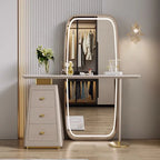 Simple Marble Top Dresser Drawer Dresser Bedroom Drawer Mirror Set Stainless Steel Base Makeup Vanity