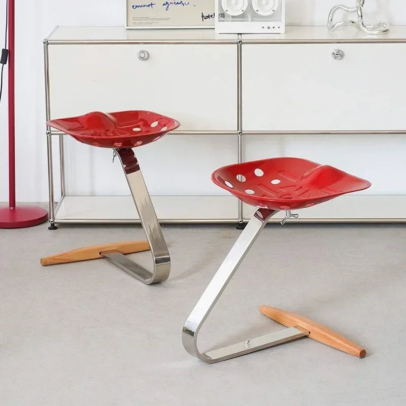 Metal Seat Solid Stainless Steel Stem Steam Treated Beech Wood Base Mezzadro Low Stool Ready Made Foot Rest Italy Stool