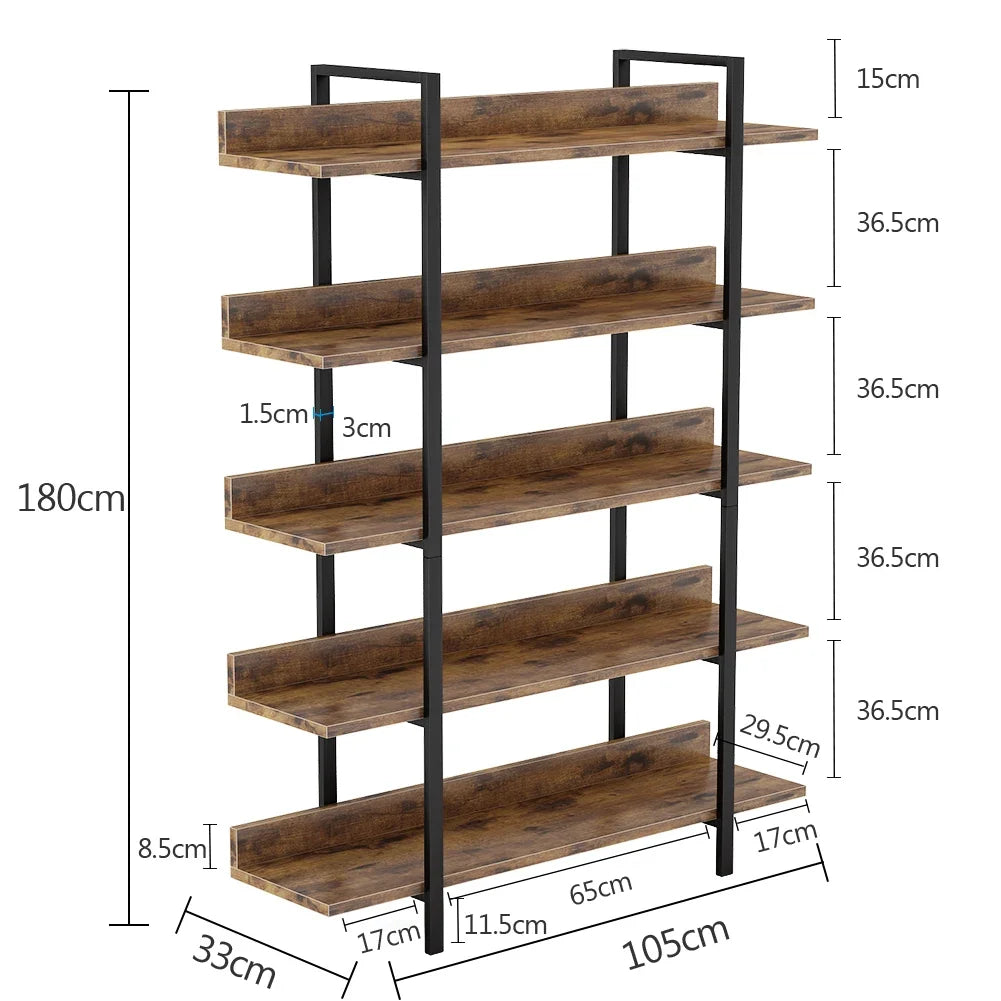 Tribesigns Bookshelf Storage Rack Standing Shelf 5 Tier Industrial Sturdy Bookshelf with Iron Pipe Frame