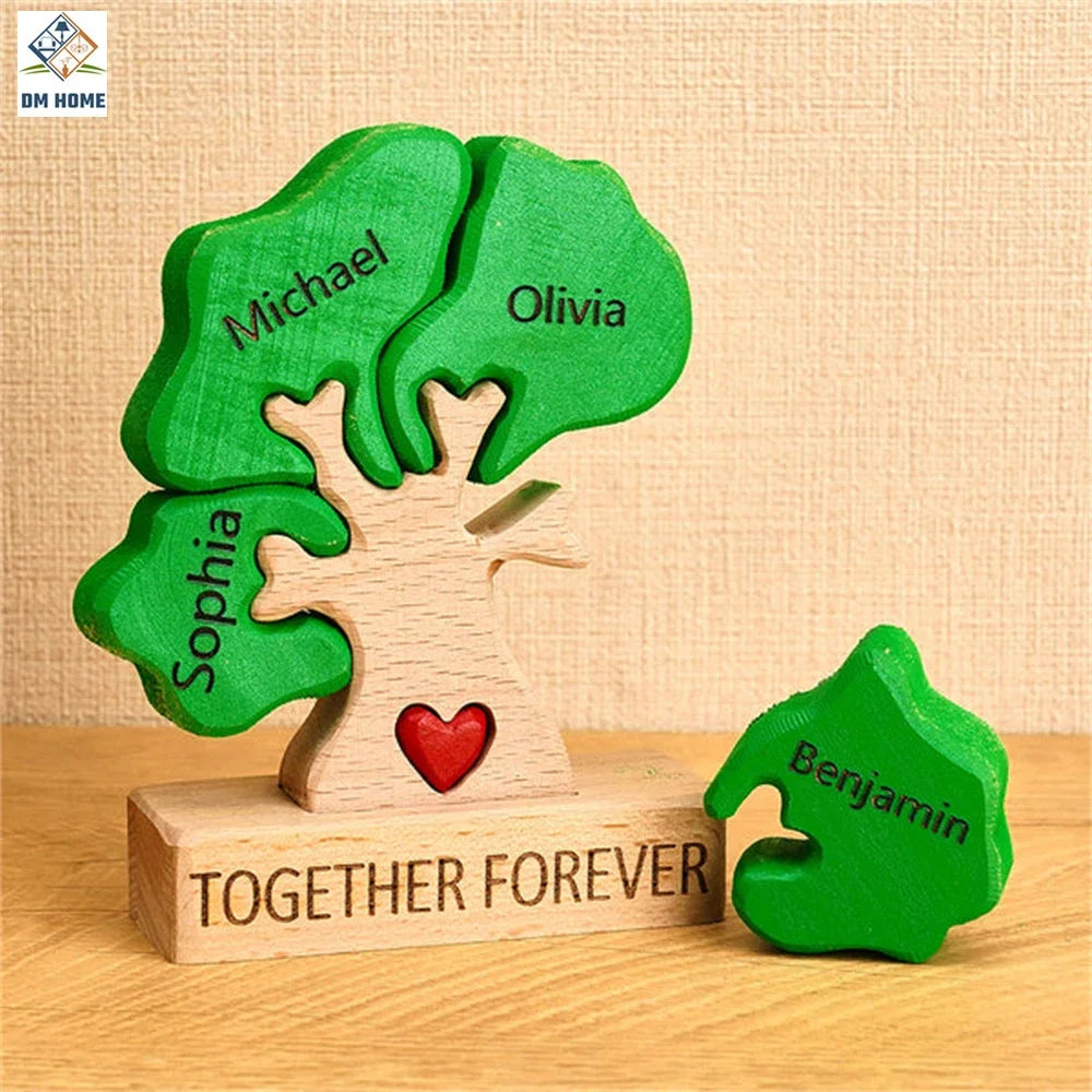 Wooden Family Tree Puzzle,Personalized Customized Free Engraving Custom Name Christmas Tree,Desktop Ornament Decorations Gifts