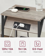 VASAGLE End Table with Charging Station, Small Side Table for Living Room, Bedroom, Nightstand with Outlets and USB Ports