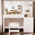 46.7" W Makeup Vanity Set with LED Lights & Mirror – Vanity Desk with 5 Drawers, 3 Color Lighting Modes, Dressing Table for Bedr