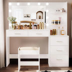 46.7" W Makeup Vanity Set with LED Lights & Mirror – Vanity Desk with 5 Drawers, 3 Color Lighting Modes, Dressing Table for Bedr