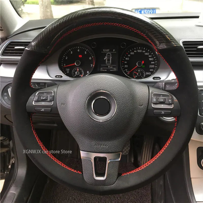 Custome Car Steering Wheel Cover For Volkswagen Golf 6 VW Jetta Sagitar 2014 Style Suede Leather Carbon Pattern Leather 2 Style