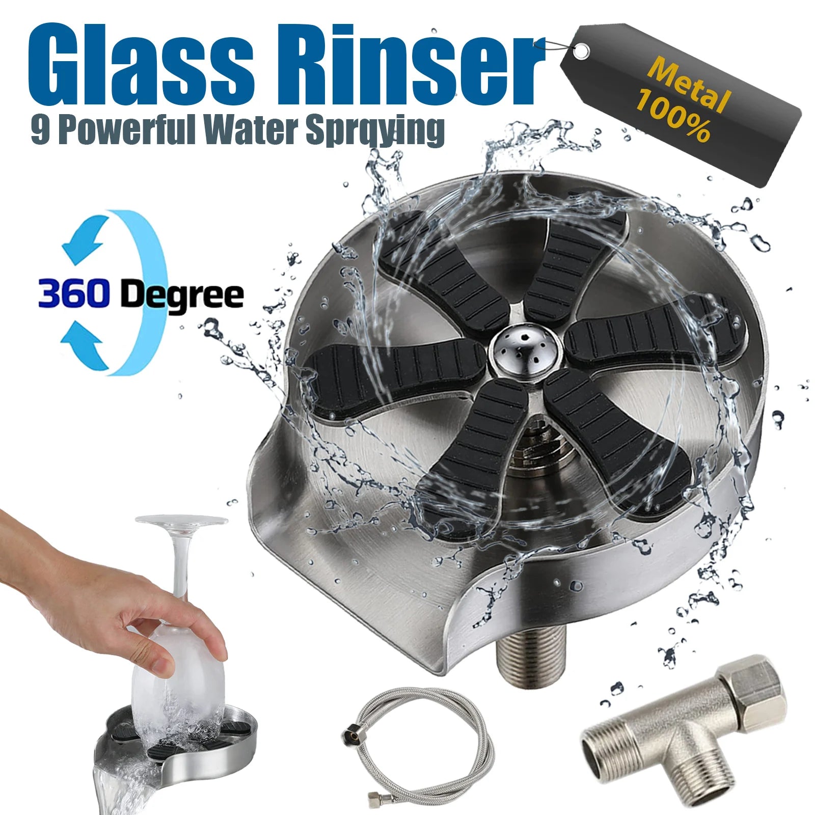 High Pressure Glass Rinser Stainless Steel Cup Rinser for Kitchen Kitchen Accessories Hydro Jet Cup Cleaner for Bar Kitchen