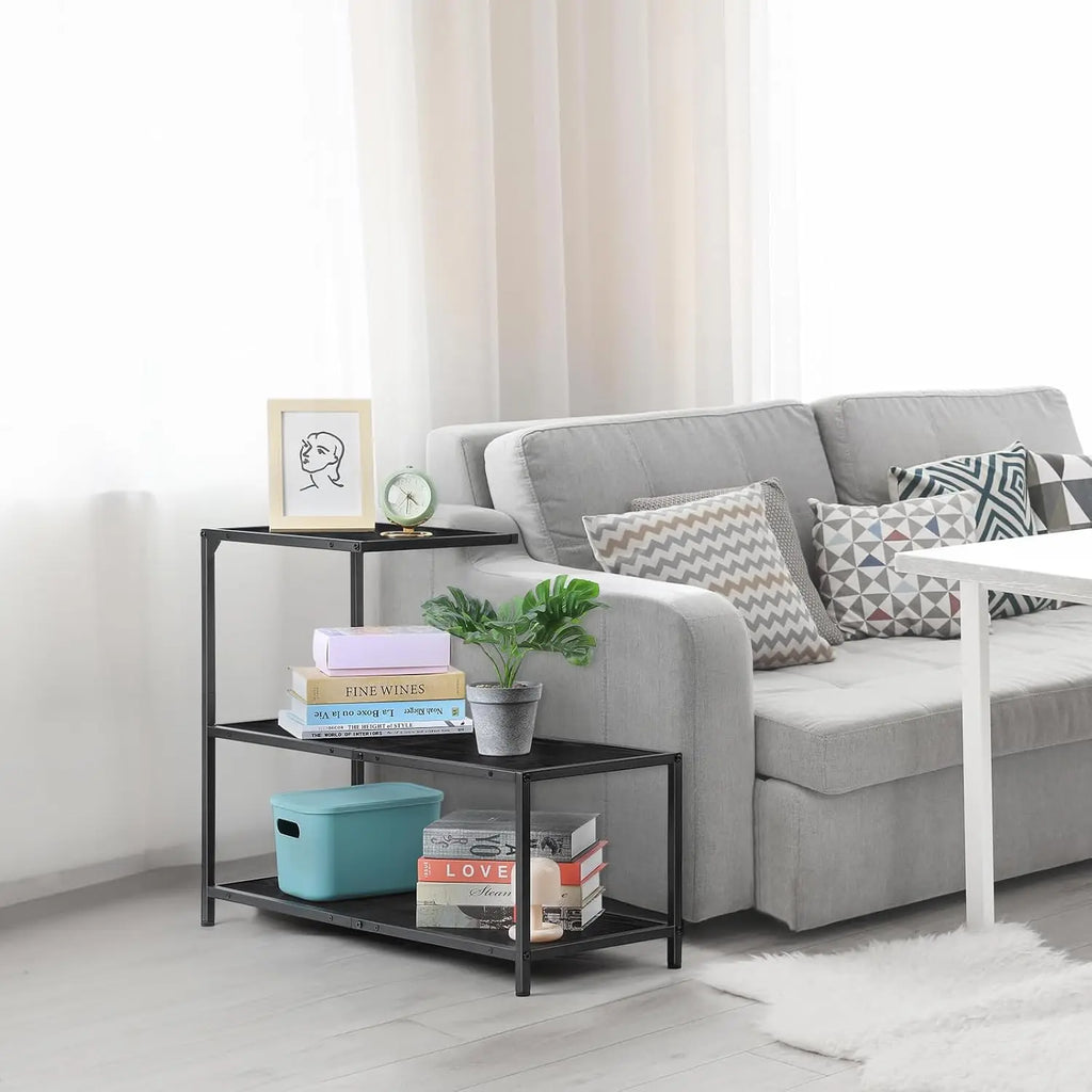Melos coffee table, metal frame three-layer narrow edge table, sofa bedside table, with decorative ladder frame