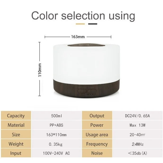 550ml Ultrasonic Essential Oil Diffuser with LED lights Adjustable Cool Mist Modes for Aromatherapy Humidifying for home bedroom