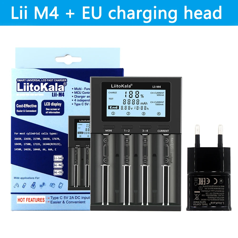 LiitoKala Lii-M4S 18650 LCD Multifunctional Battery Charger For 3.7V 1.2V 26650 21700 14500 18350 17500 AA AAA A C And Other