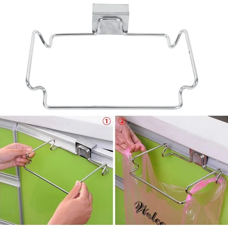 Stainless Steel Kitchen Garbage Bag Rack Cabinet Door Wardrobe Kitchen Rubbish Storage Bag Hook Closet Door Garbage Bag Rack