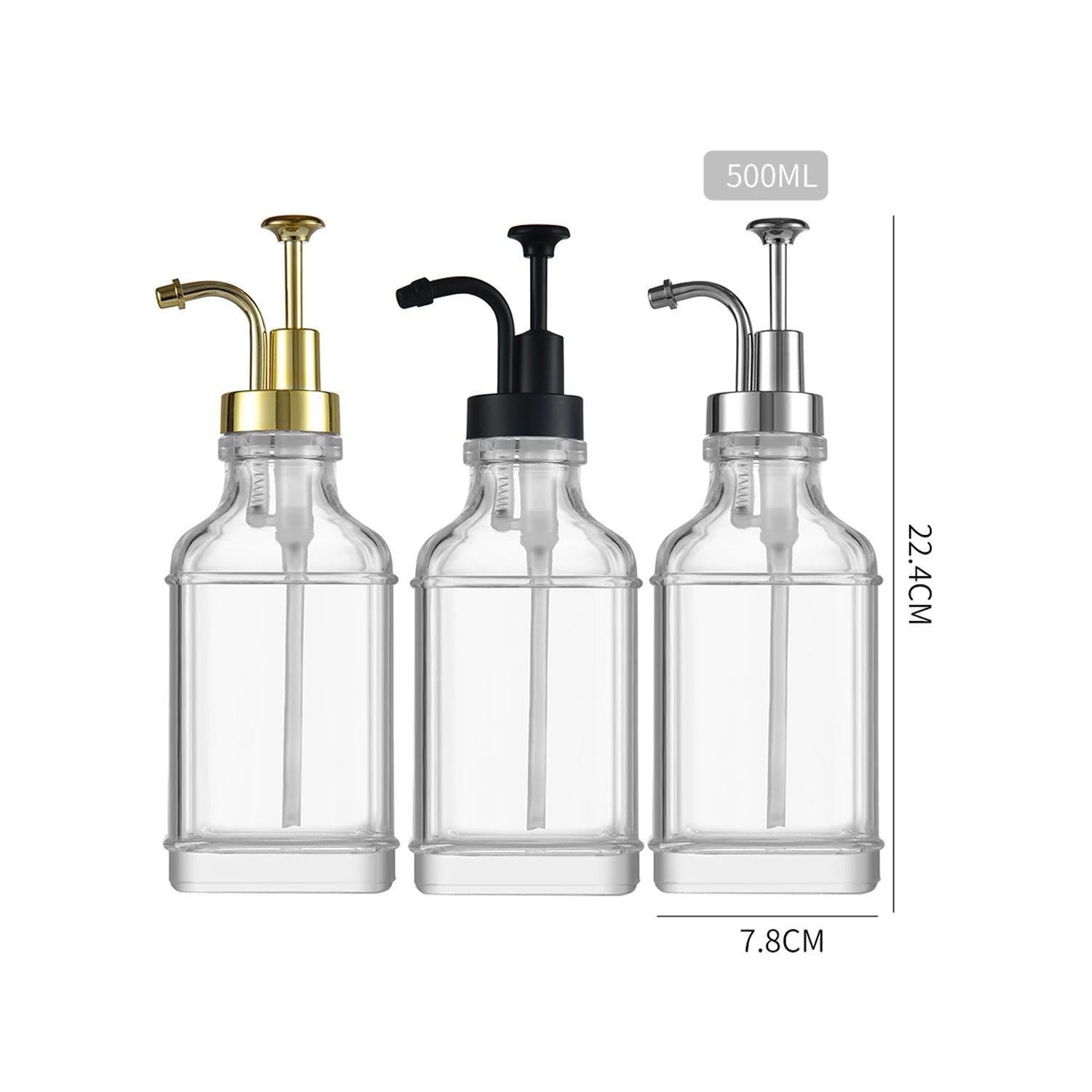 Soap Pump Dispenser Glass Bottle Bathroom Gel Liquid and Shampoo Dispenser Square Glass Bottles with Pumps Soap Container