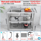 Stainless Steel Sink Kitchen Household Thickened Single Trough with Bracket Wash Basin Sink with Platform Easy Landing