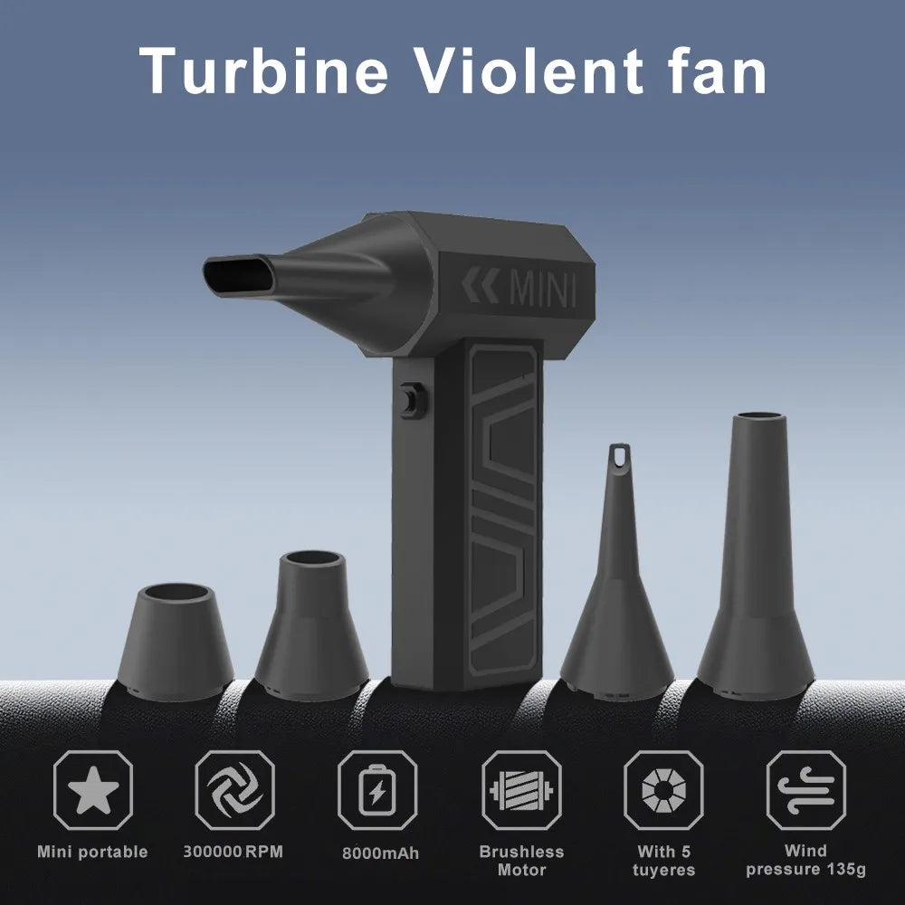 300000RPM Powerful Air Blower Brushless Motor Turbo Fan Wind Speed 52m/s Electric Air Duster With 5 Nozzles Super Jet Dry Blow