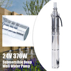 Solar Water Pump 24V 370W Submersible Deep Well Pump Stainless Steel for Villages Families Farms Camping Car
