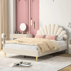 Double bed 140x200 cm, upholstered bed with flower-shaped headboard and slatted frame, stable bed frame, children's bed