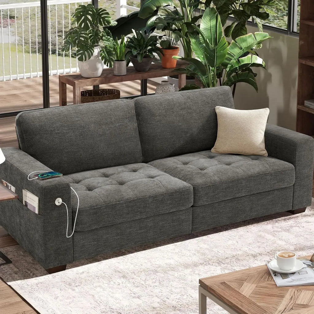 Modern 89" Sofa - Chenille, USB/Type-C, Removable Cover for Small Spaces