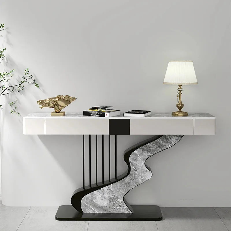 Nordic designer Fashion Wall Hall Porch Decorative Cabinet Semi-circular Slate Console Tables for Living Room Entrance Furniture