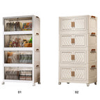 4 Tier Plastic Storage Containers with Doors & Wheels Foldable Organization Folding Storage Boxes for Living Room Bedroom Office