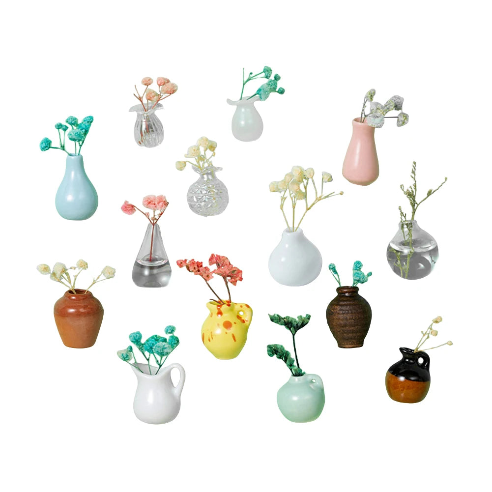 3-14pcs Set Mini Ceramics Vase Fridge Magnets Label Mini Bonsai Magnet Button Potted Simulation Flower Vase Refrigerator Message