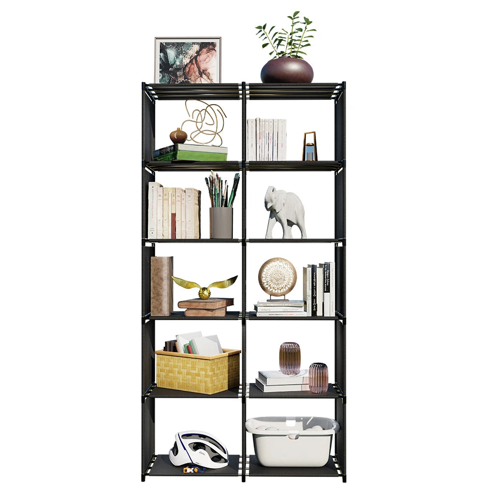 6-Tier Freestanding Bookshelf with Double Rows 10-Compartment Wardrobe Storage Organizer for Bedroom Living Room Office