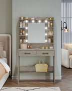 Dressing Table with Mirror, Dressing Table with Shelves and 2 Drawers, for Bedroom, Living Room, Adjustable Brightness, 40 x 80