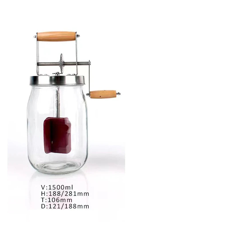 Butter Churner Manual Butter Maker Food Mixer Glass+silicone Stirring Tool Homemade Silicone Wheel Kitchen Gadgets 1L/1.5L