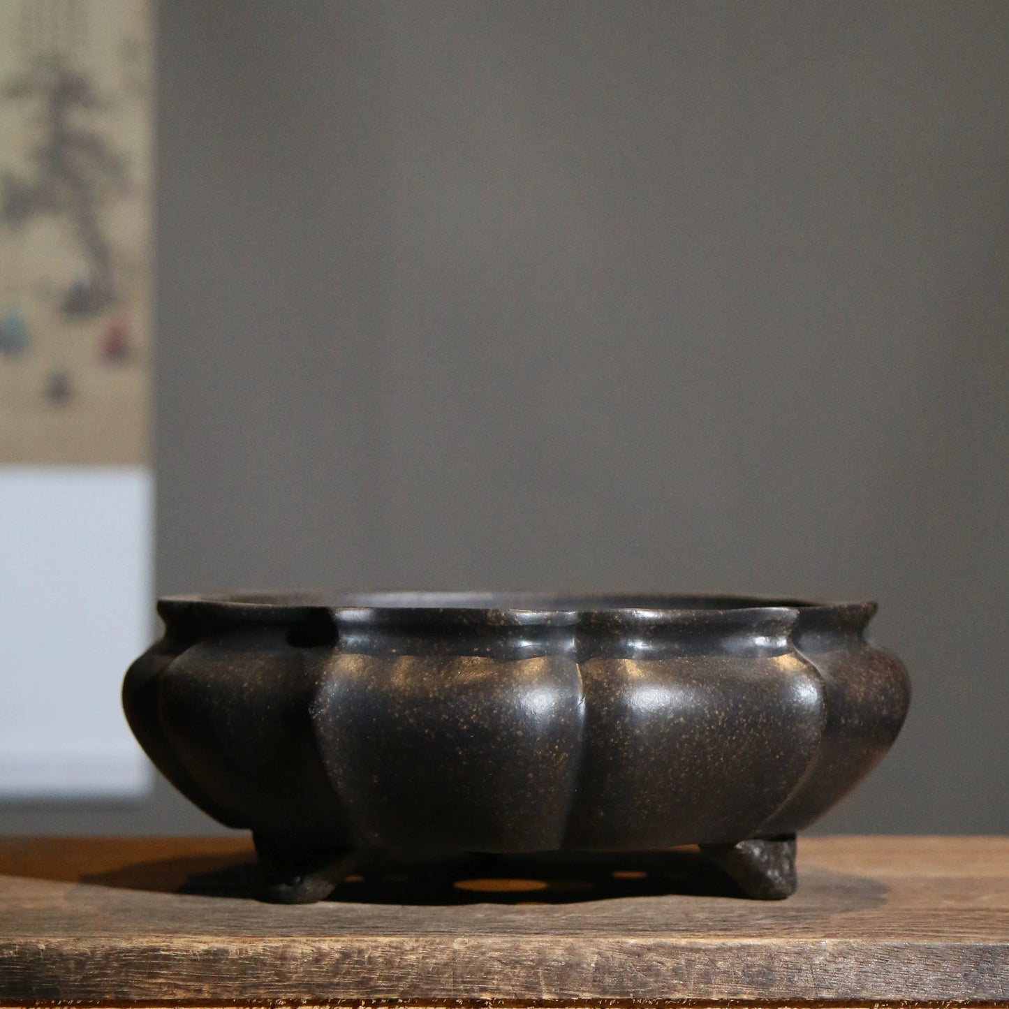 Purple Sand Bonsai Pot Vase, Chinese Shape, Carved, Home Room, Desk, Table, Garden Decoration