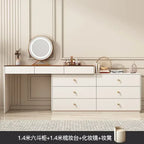 Modern Vanity Desk with LED Lighted Mirror, Luxury Corner Makeup Vanity Table 6 Drawers and Large Storage Dressing Table Shelves