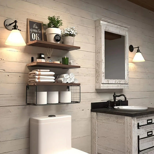Wall Mounted Floating Shelves 3 Wood Bathroom Shelves Farmhouse Floati