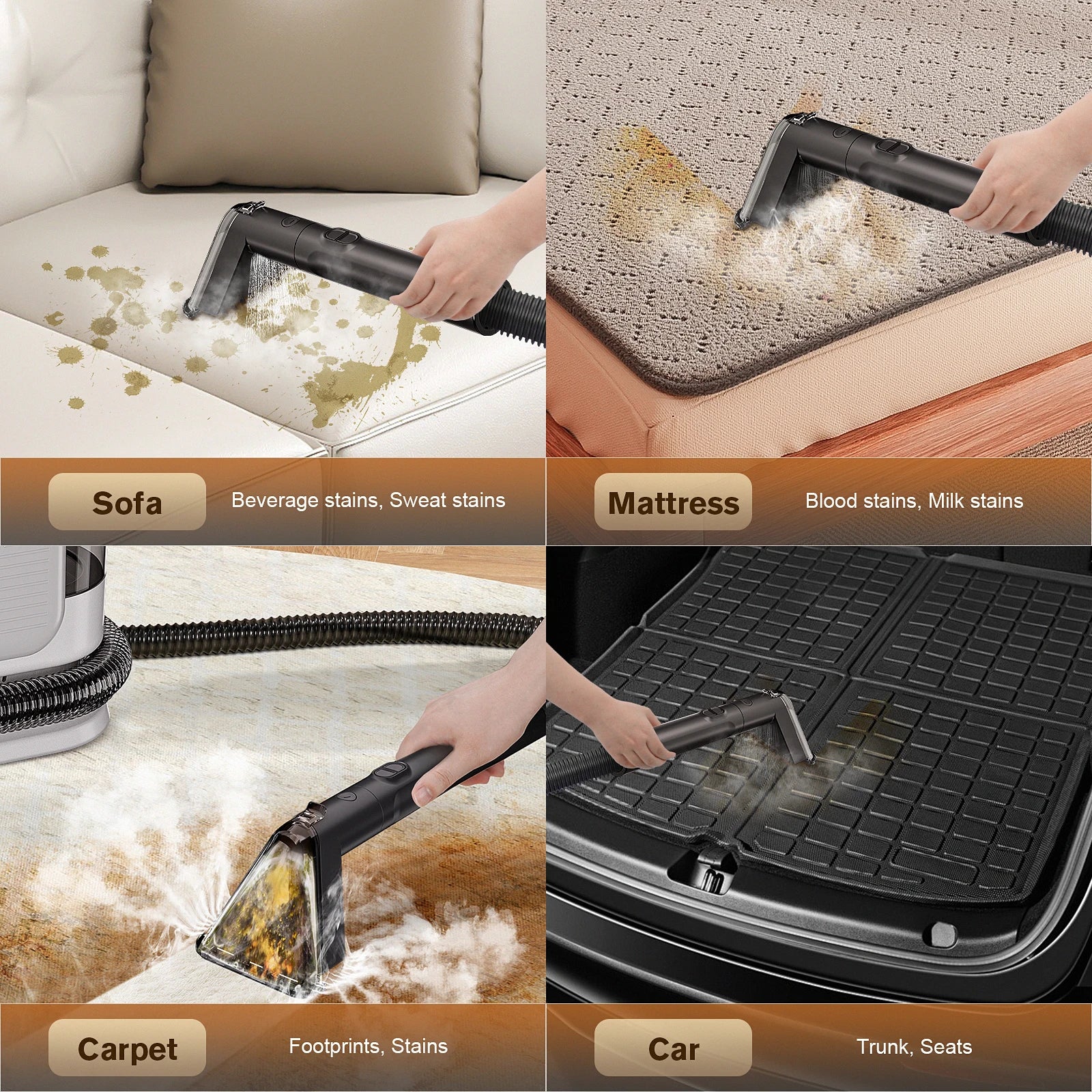 C988 Fabric Cleaner 1650W Nylon Round Bristle Head Touch Screen Low High Temp Steam Clean Sterilize for Carpet Mattress Curtains