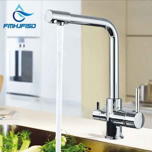 Pure Water Kitchen Faucet Chrome Stainless Steel Dual handle Hot Cold Water Mixer Tap Filtered Deck Mounted Torneira Crane Tap