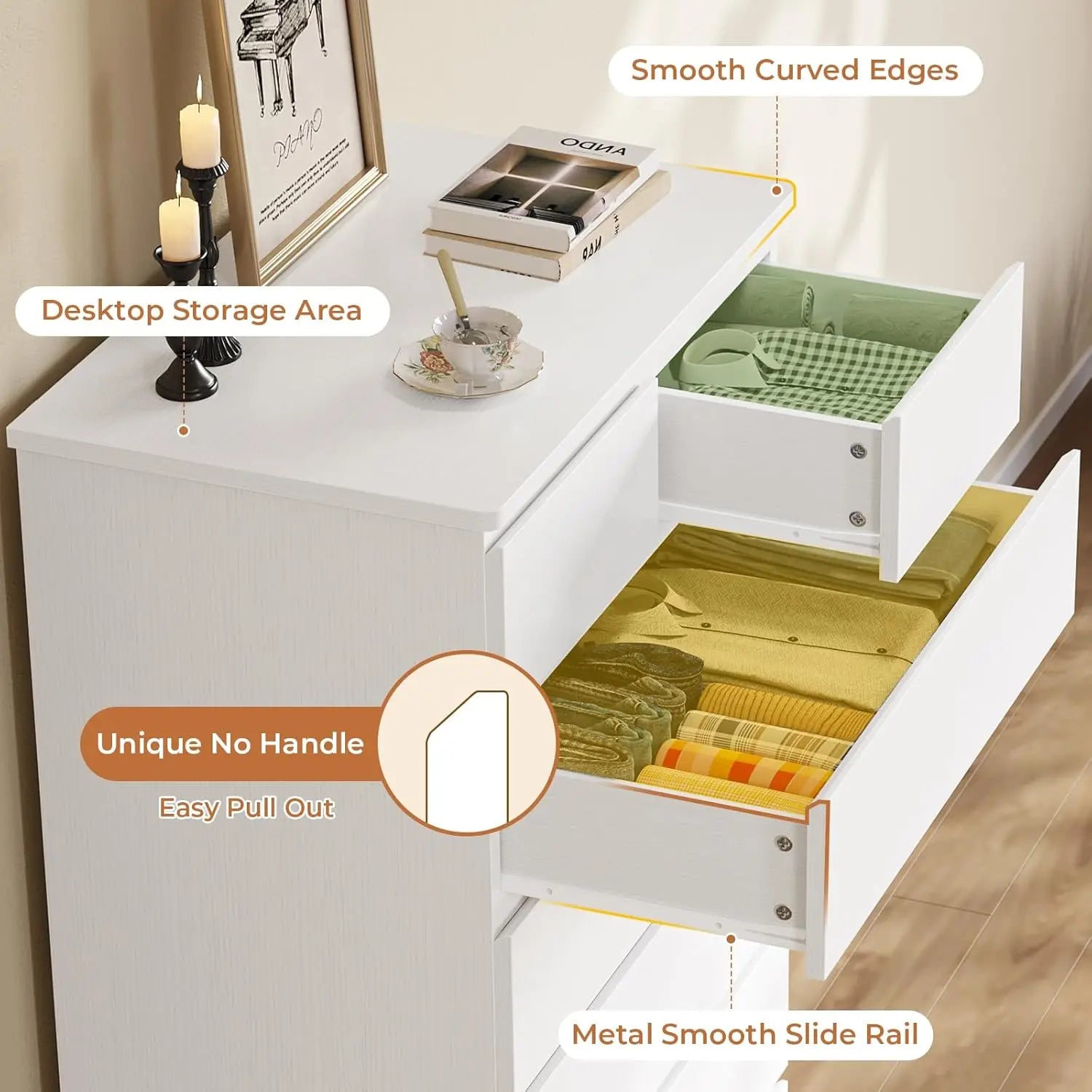 White Tall Dresser for Bedroom with 8 Drawers, 59.6" Tall Dressers & Chests of Drawers, Modern Wood Closet Organizer and Storage