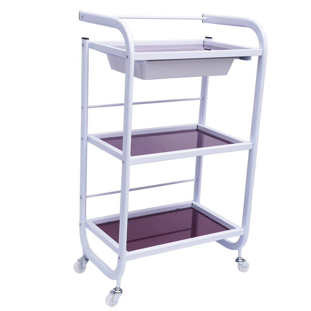 Meal Salon Trolley Rolling Cart Frame Storage Shelf Wheelcart with 3-Tiers and 1 Drawer White for Spa  Salon and Hairdresser